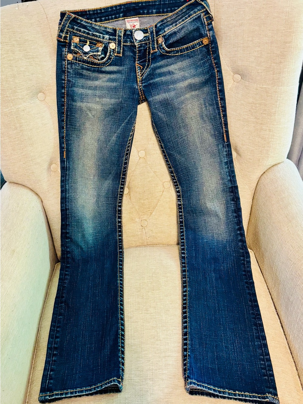 True Religion “Rainbow Billy” Dark Wash Bootcut Jeans - Dark Blue